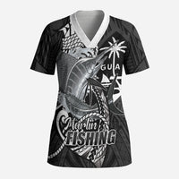 Guam Blue Marlin Fishing Scrub Top Guahan Fish Hook Tattoo Black Version