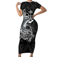 Guam Blue Marlin Fishing Short Sleeve Bodycon Dress Guahan Fish Hook Tattoo Black Version