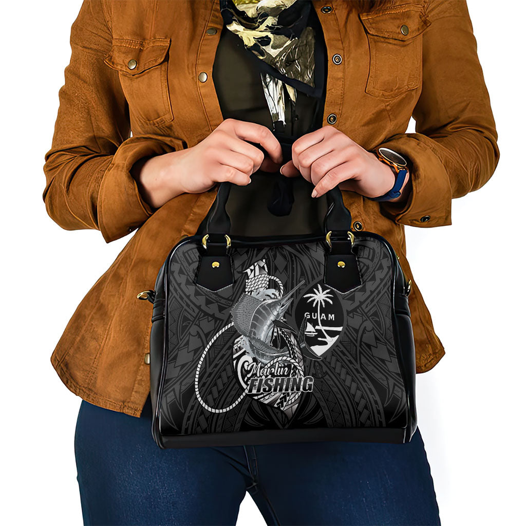 Guam Blue Marlin Fishing Shoulder Handbag Guahan Fish Hook Tattoo Black Version