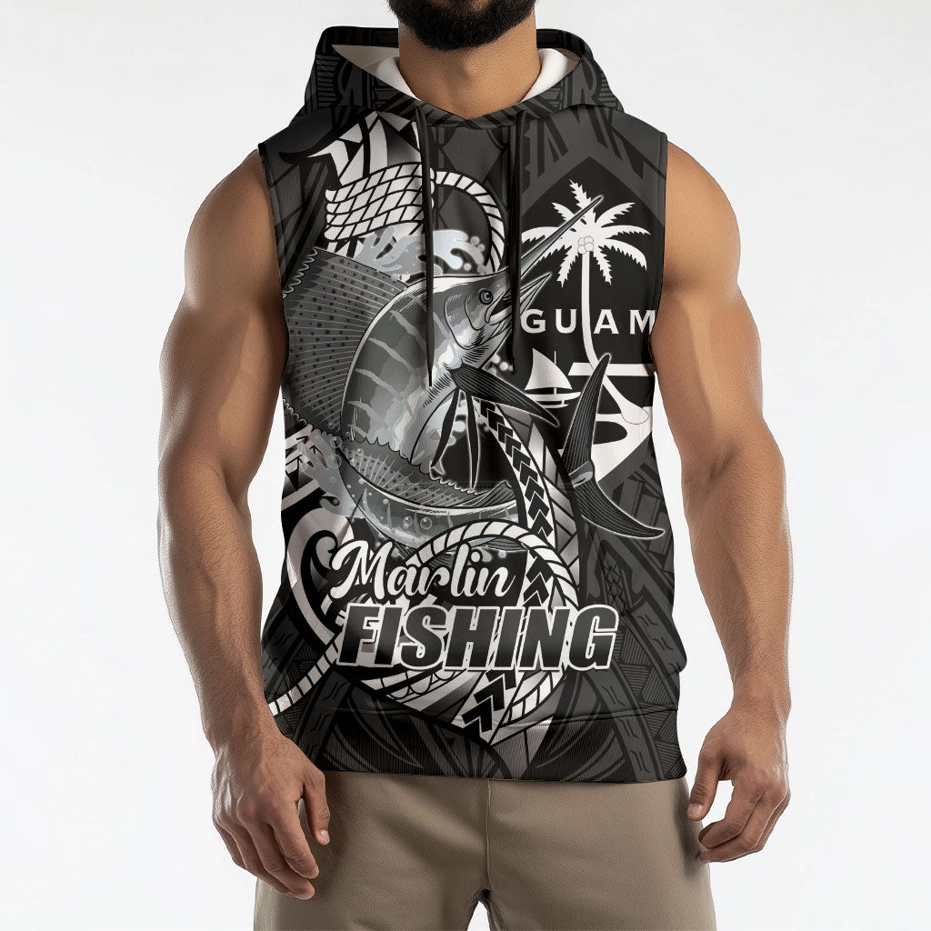 Guam Blue Marlin Fishing Sleeveless Hoodie Guahan Fish Hook Tattoo Black Version