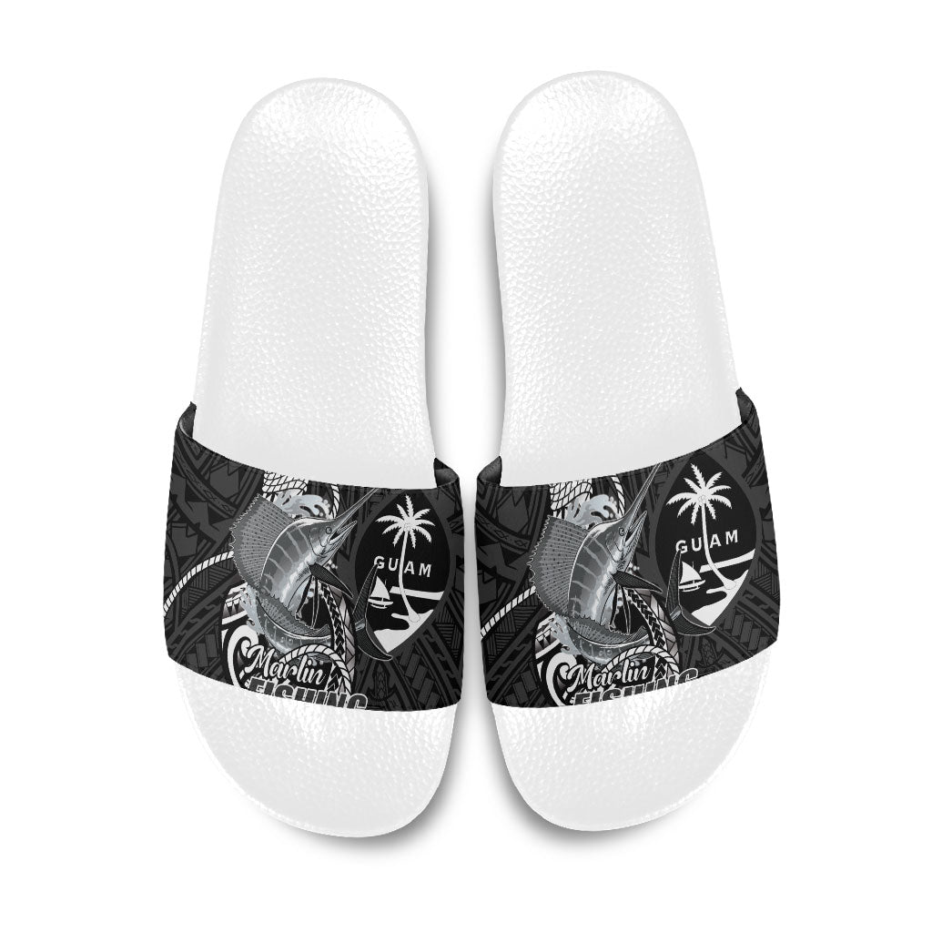 Guam Blue Marlin Fishing Slide Sandals Guahan Fish Hook Tattoo Black Version