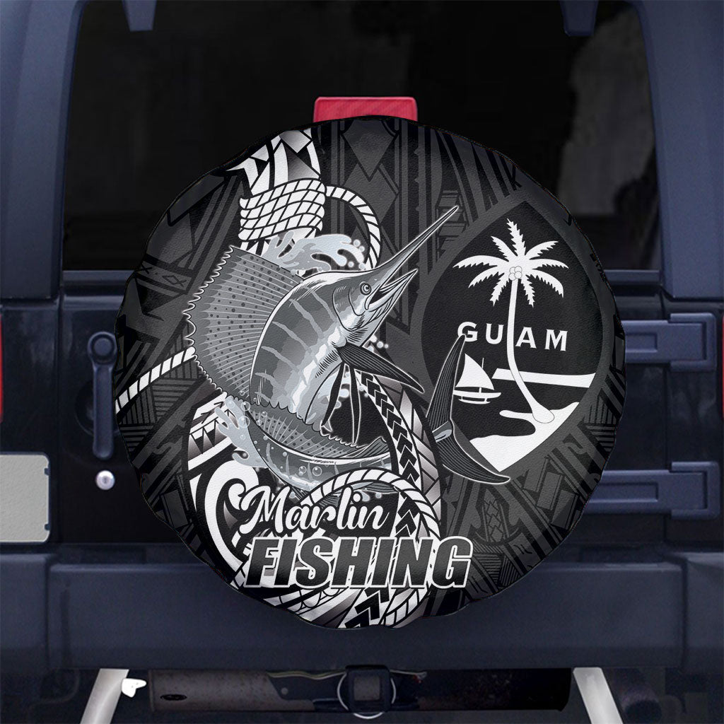Guam Blue Marlin Fishing Spare Tire Cover Guahan Fish Hook Tattoo Black Version