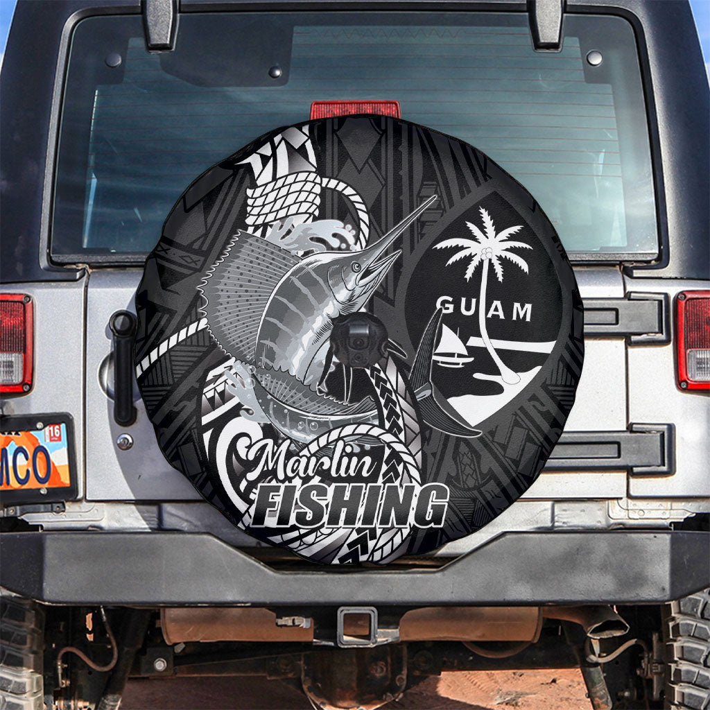 Guam Blue Marlin Fishing Spare Tire Cover Guahan Fish Hook Tattoo Black Version
