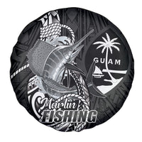 Guam Blue Marlin Fishing Spare Tire Cover Guahan Fish Hook Tattoo Black Version