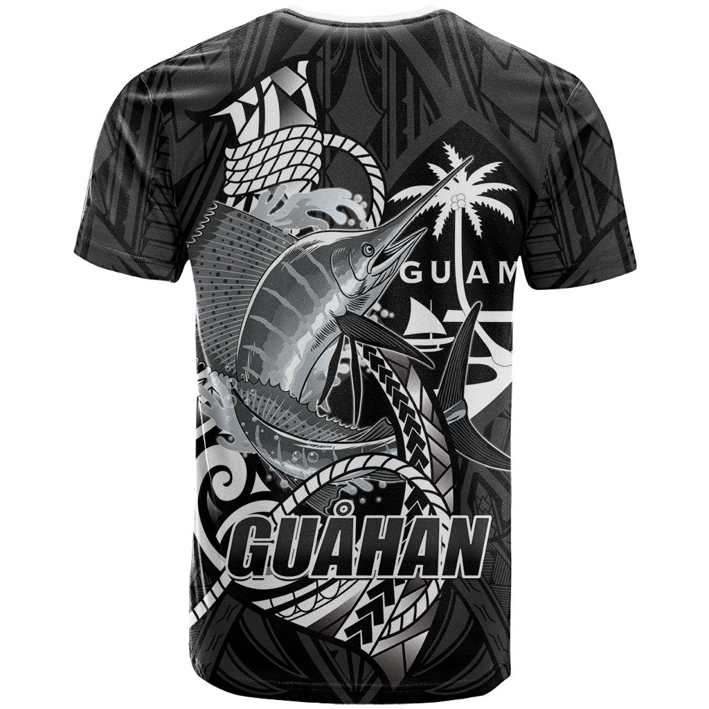 Guam Blue Marlin Fishing T Shirt Guahan Fish Hook Tattoo Black Version
