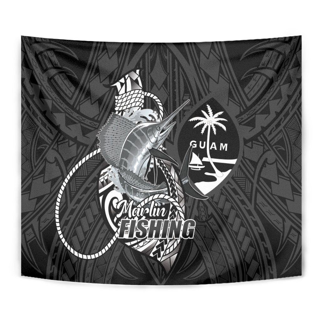 Guam Blue Marlin Fishing Tapestry Guahan Fish Hook Tattoo Black Version