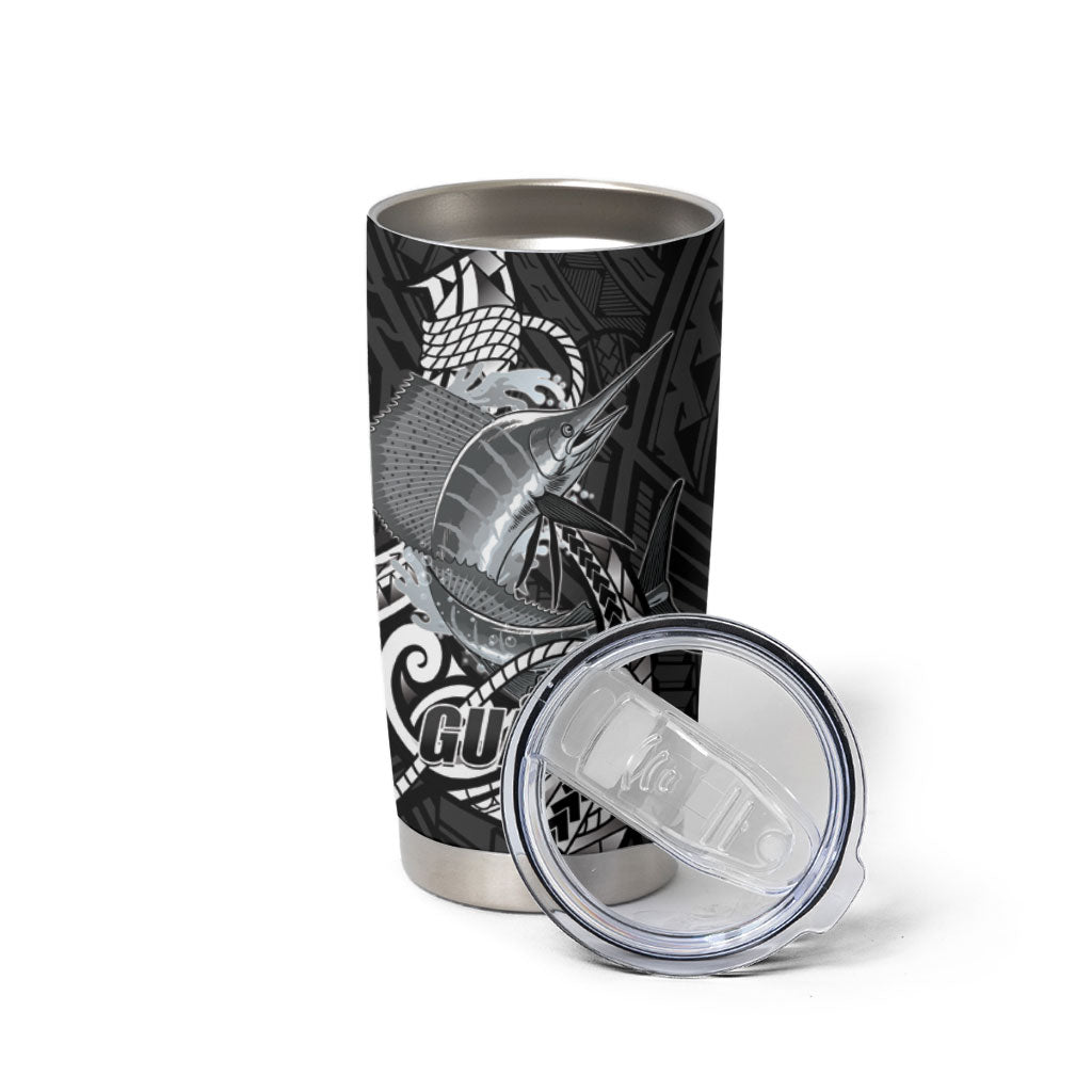 Guam Blue Marlin Fishing Tumbler Cup Guahan Fish Hook Tattoo Black Version