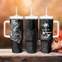 Guam Blue Marlin Fishing Tumbler With Handle Guahan Fish Hook Tattoo Black Version