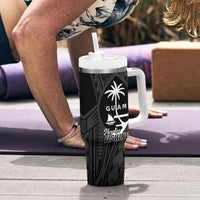 Guam Blue Marlin Fishing Tumbler With Handle Guahan Fish Hook Tattoo Black Version