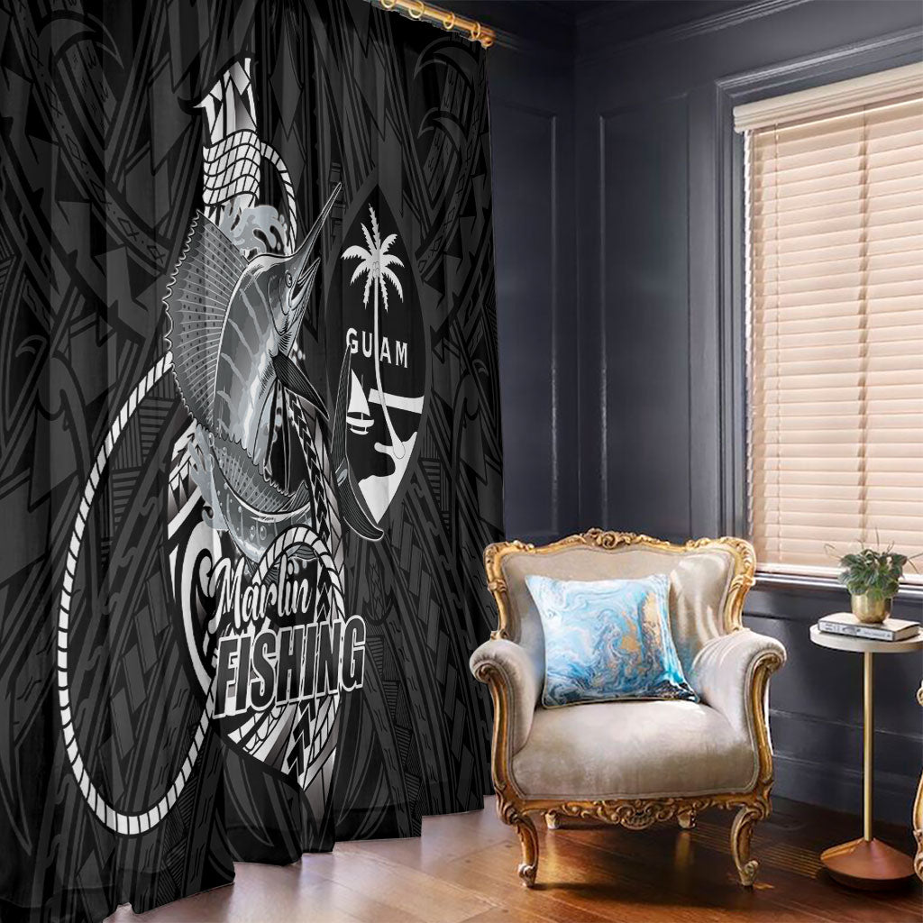 Guam Blue Marlin Fishing Window Curtain Guahan Fish Hook Tattoo Black Version