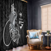 Guam Blue Marlin Fishing Window Curtain Guahan Fish Hook Tattoo Black Version