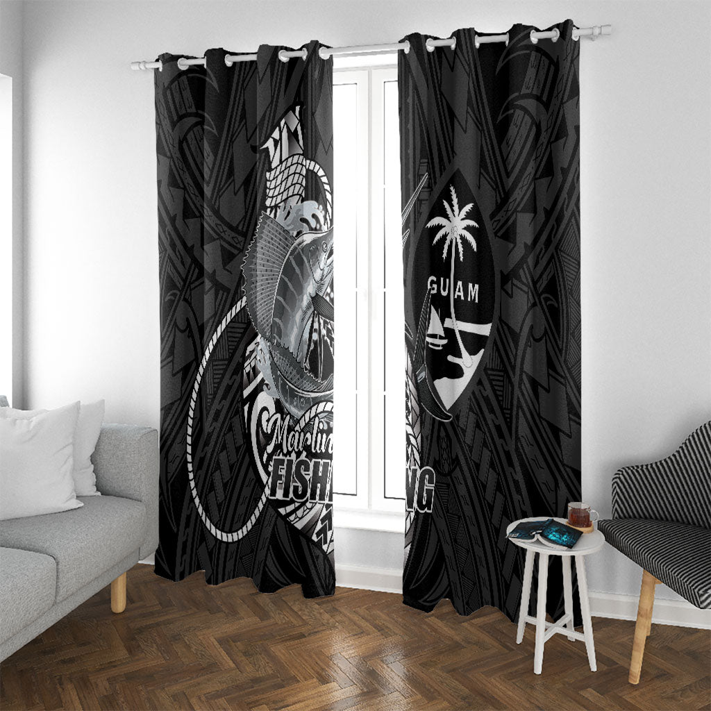 Guam Blue Marlin Fishing Window Curtain Guahan Fish Hook Tattoo Black Version