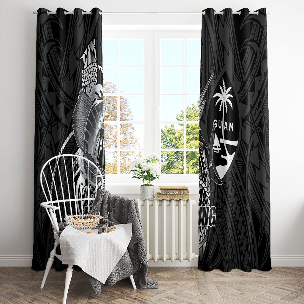 Guam Blue Marlin Fishing Window Curtain Guahan Fish Hook Tattoo Black Version
