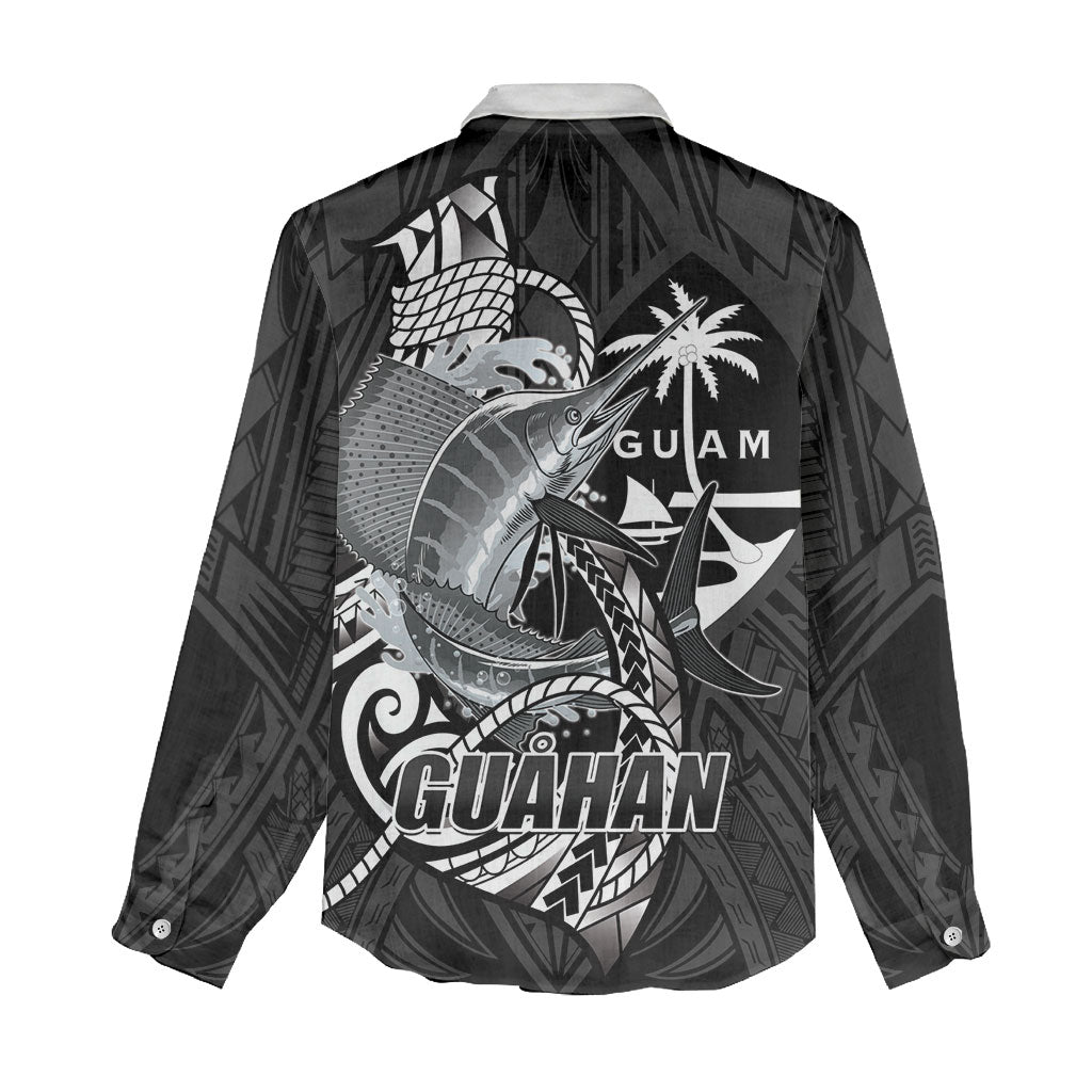 Guam Blue Marlin Fishing Women Casual Shirt Guahan Fish Hook Tattoo Black Version