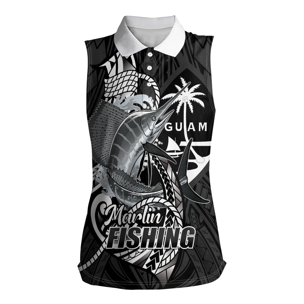 Guam Blue Marlin Fishing Women Sleeveless Polo Shirt Guahan Fish Hook Tattoo Black Version