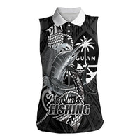 Guam Blue Marlin Fishing Women Sleeveless Polo Shirt Guahan Fish Hook Tattoo Black Version