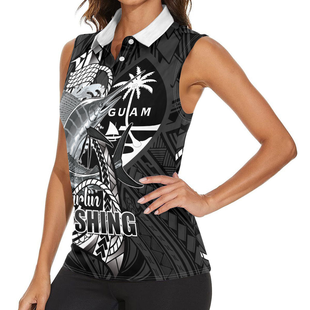 Guam Blue Marlin Fishing Women Sleeveless Polo Shirt Guahan Fish Hook Tattoo Black Version
