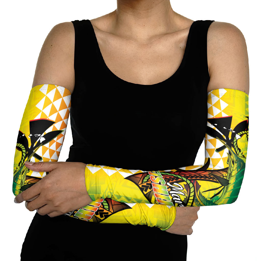 Hawaii Blue Marlin Fishing Arm Sleeves Hawaiian Kanaka Kakau Reggae