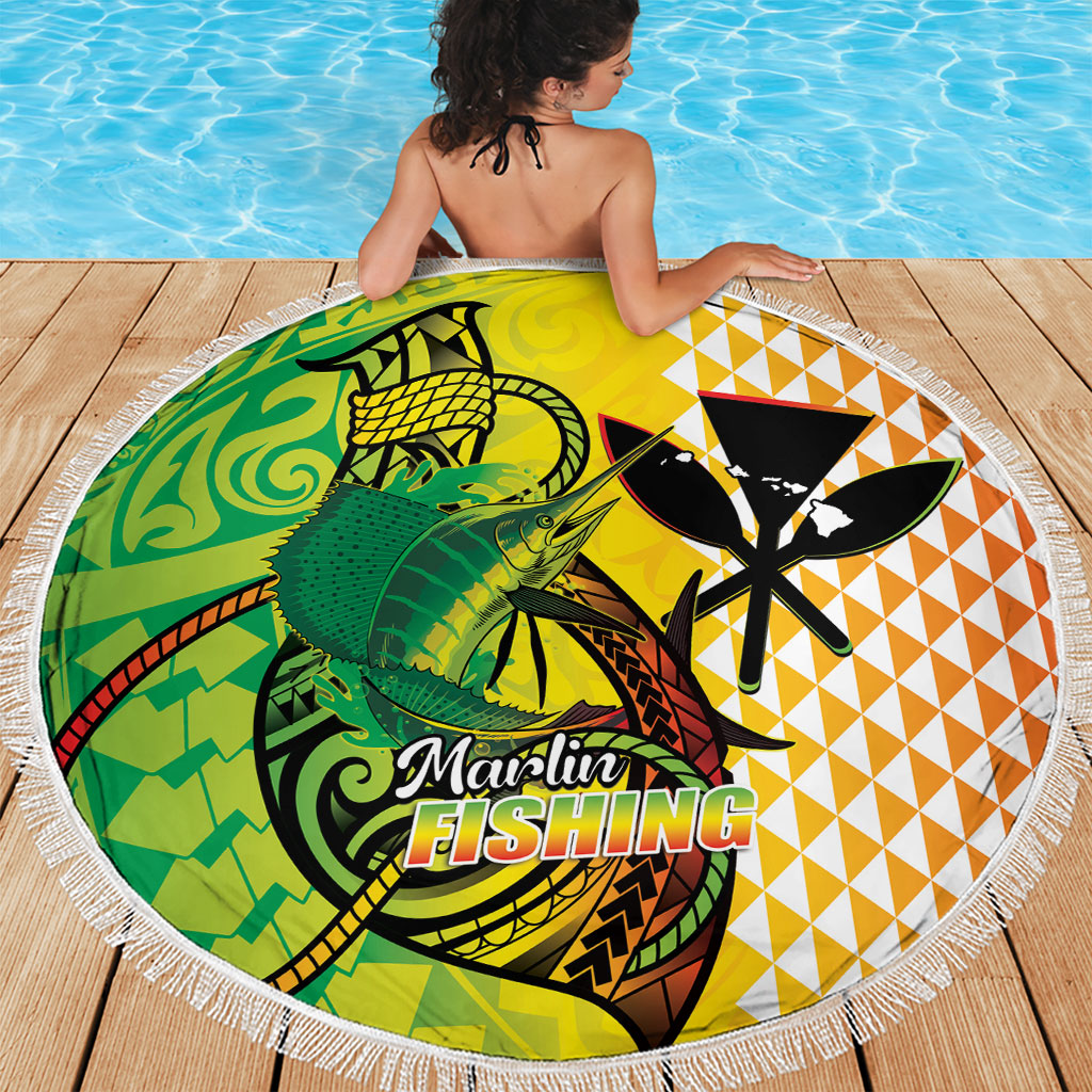 Hawaii Blue Marlin Fishing Beach Blanket Hawaiian Kanaka Kakau Reggae