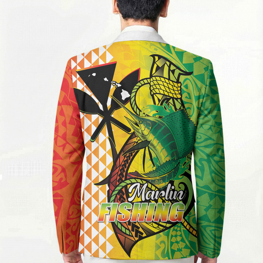 Hawaii Blue Marlin Fishing Blazer Hawaiian Kanaka Kakau Reggae