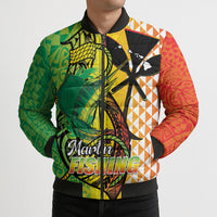 Hawaii Blue Marlin Fishing Bomber Puffer Jacket Hawaiian Kanaka Kakau Reggae