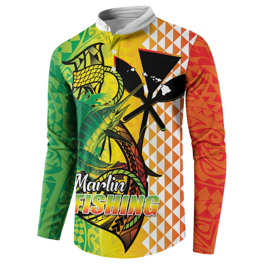 Hawaii Blue Marlin Fishing Button Sweatshirt Hawaiian Kanaka Kakau Reggae