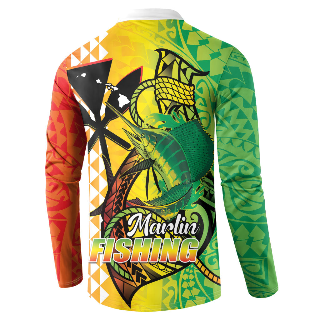 Hawaii Blue Marlin Fishing Button Sweatshirt Hawaiian Kanaka Kakau Reggae
