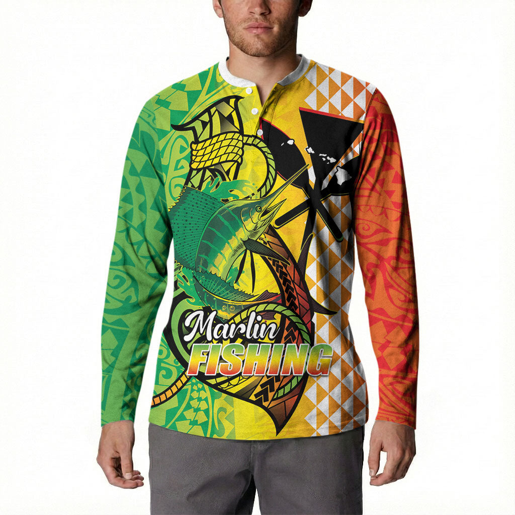 Hawaii Blue Marlin Fishing Button Sweatshirt Hawaiian Kanaka Kakau Reggae