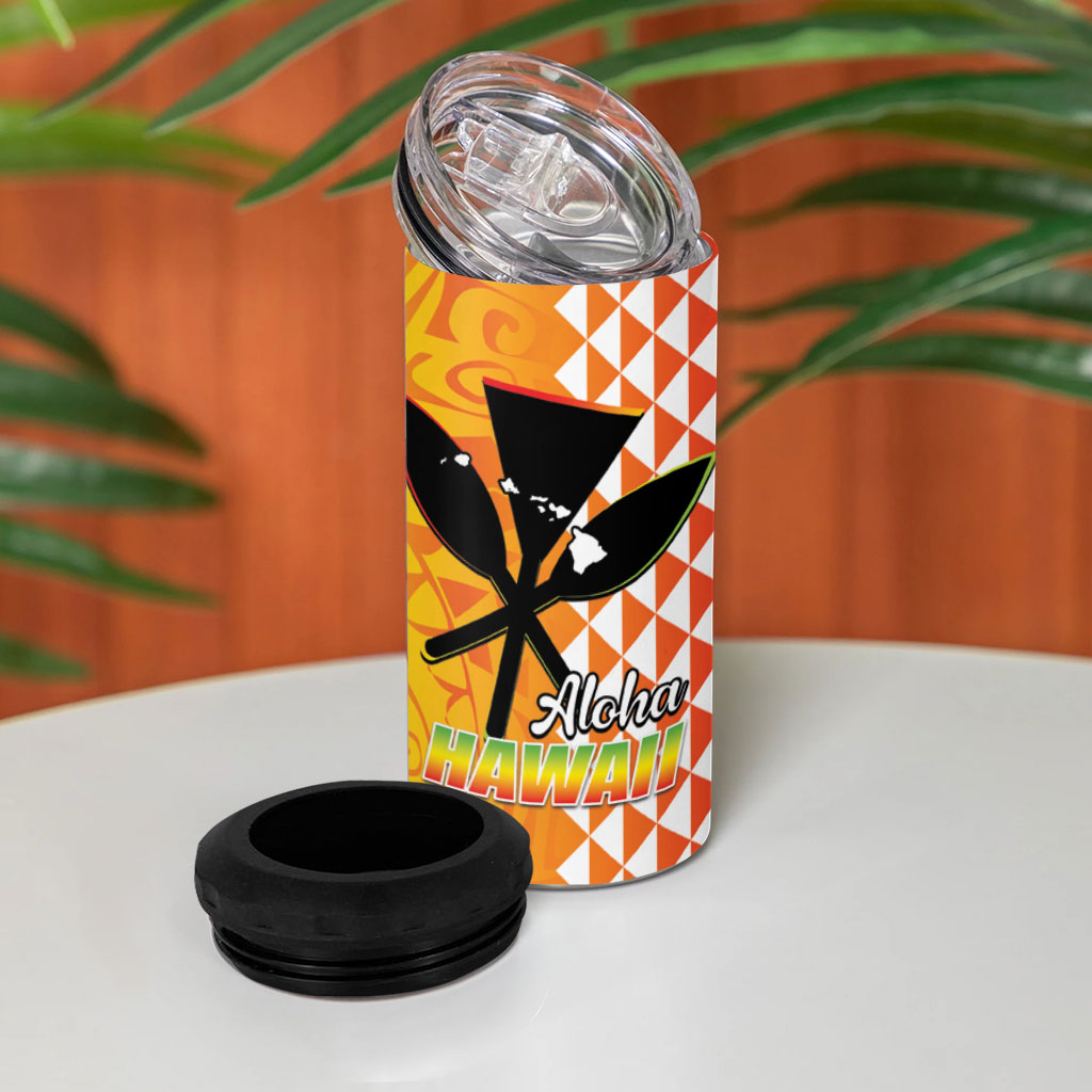 Hawaii Blue Marlin Fishing 4 in 1 Can Cooler Tumbler Hawaiian Kanaka Kakau Reggae