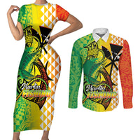 Hawaii Blue Marlin Fishing Couples Matching Short Sleeve Bodycon Dress and Long Sleeve Button Shirt Hawaiian Kanaka Kakau Reggae LT14 Reggae - Polynesian Pride