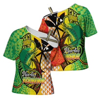 Hawaii Blue Marlin Fishing Cross Shoulder Shirt Hawaiian Kanaka Kakau Reggae