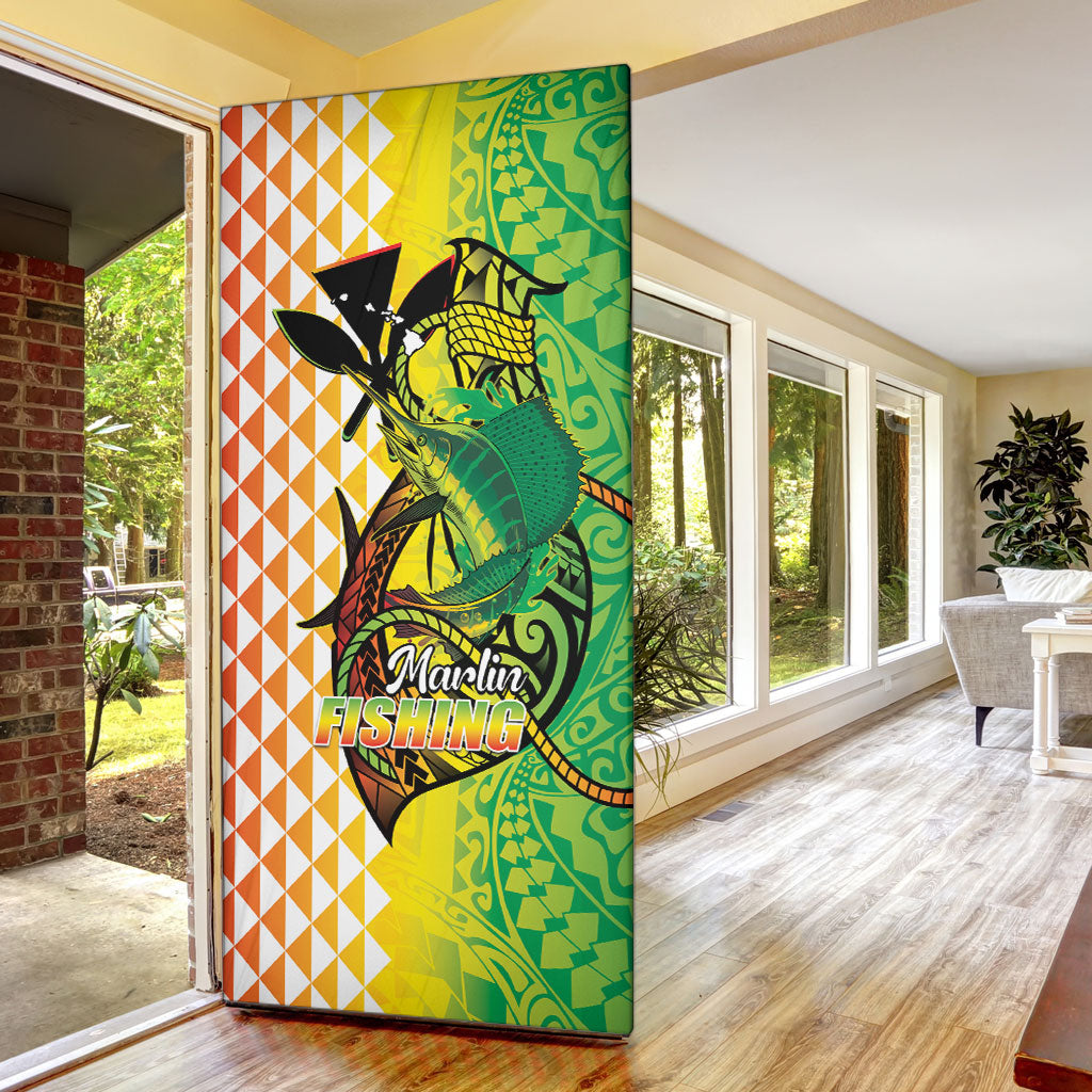 Hawaii Blue Marlin Fishing Door Cover Hawaiian Kanaka Kakau Reggae