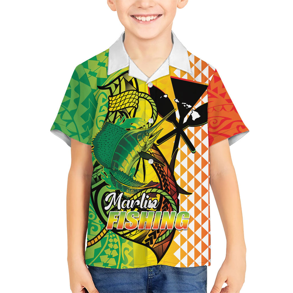 Hawaii Blue Marlin Fishing Family Matching Long Sleeve Bodycon Dress and Hawaiian Shirt Hawaiian Kanaka Kakau Reggae LT14 Son's Shirt Reggae - Polynesian Pride