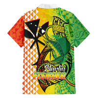 Hawaii Blue Marlin Fishing Family Matching Off The Shoulder Long Sleeve Dress and Hawaiian Shirt Hawaiian Kanaka Kakau Reggae LT14 - Polynesian Pride