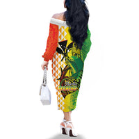 Hawaii Blue Marlin Fishing Family Matching Off The Shoulder Long Sleeve Dress and Hawaiian Shirt Hawaiian Kanaka Kakau Reggae LT14 - Polynesian Pride