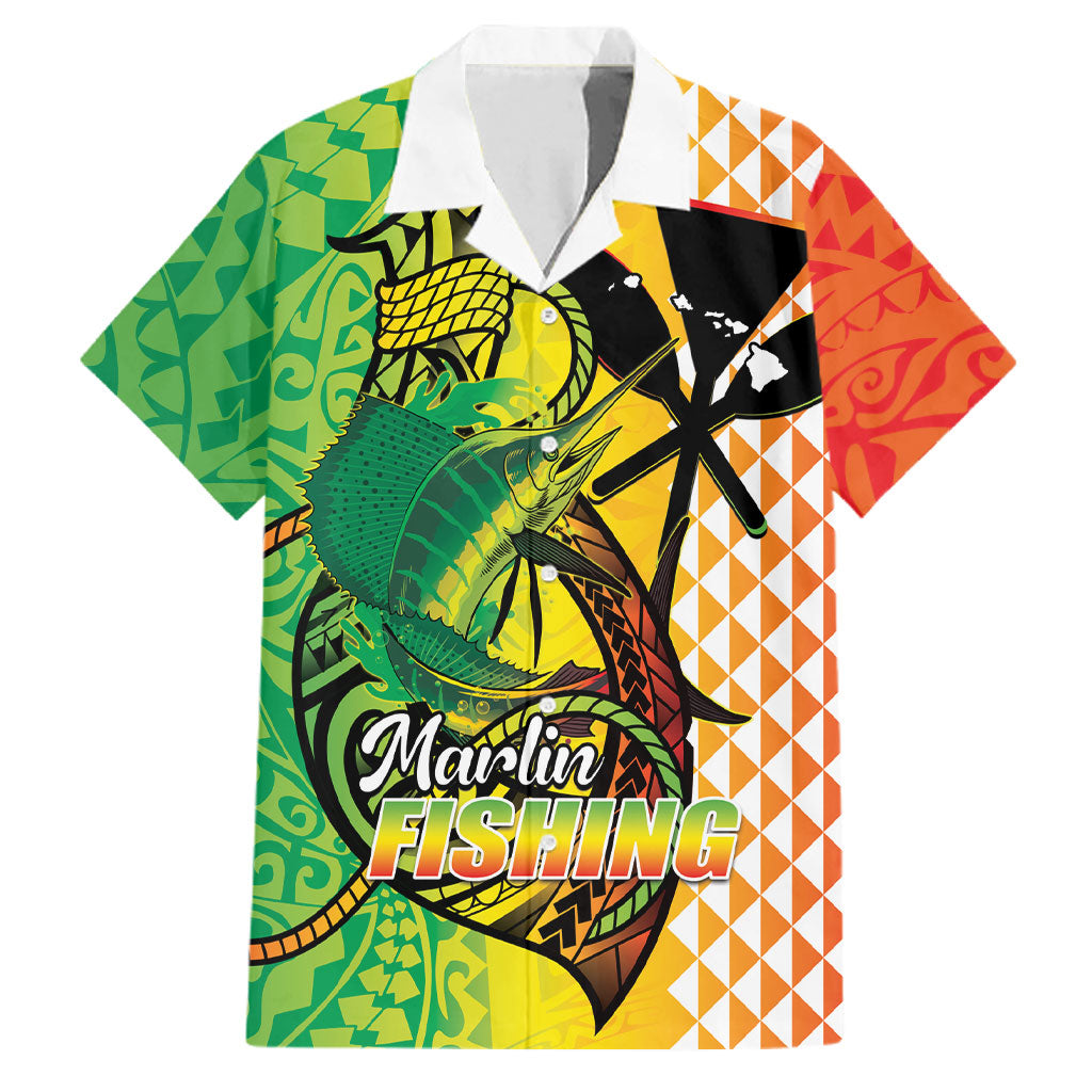 Hawaii Blue Marlin Fishing Family Matching Off Shoulder Short Dress and Hawaiian Shirt Hawaiian Kanaka Kakau Reggae LT14 Dad's Shirt - Short Sleeve Reggae - Polynesian Pride