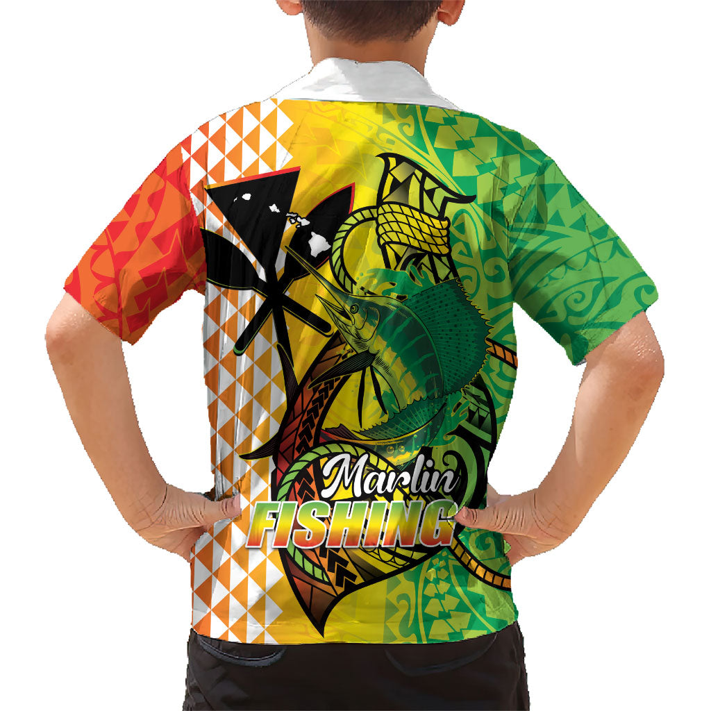 Hawaii Blue Marlin Fishing Family Matching Puletasi and Hawaiian Shirt Hawaiian Kanaka Kakau Reggae LT14 - Polynesian Pride