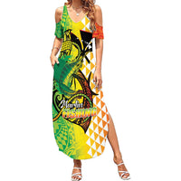 Hawaii Blue Marlin Fishing Family Matching Summer Maxi Dress and Hawaiian Shirt Hawaiian Kanaka Kakau Reggae LT14 Mom's Dress Reggae - Polynesian Pride