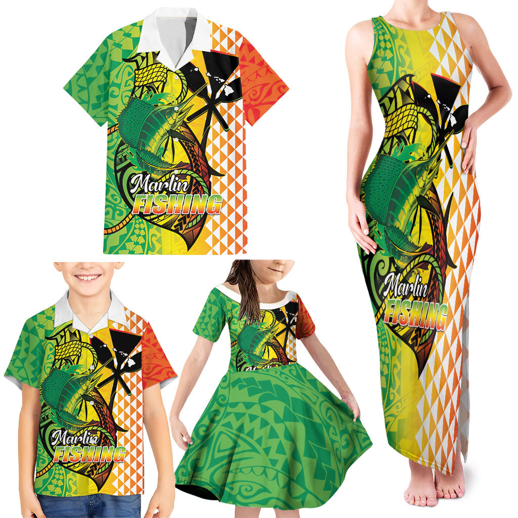 Hawaii Blue Marlin Fishing Family Matching Tank Maxi Dress and Hawaiian Shirt Hawaiian Kanaka Kakau Reggae LT14 - Polynesian Pride