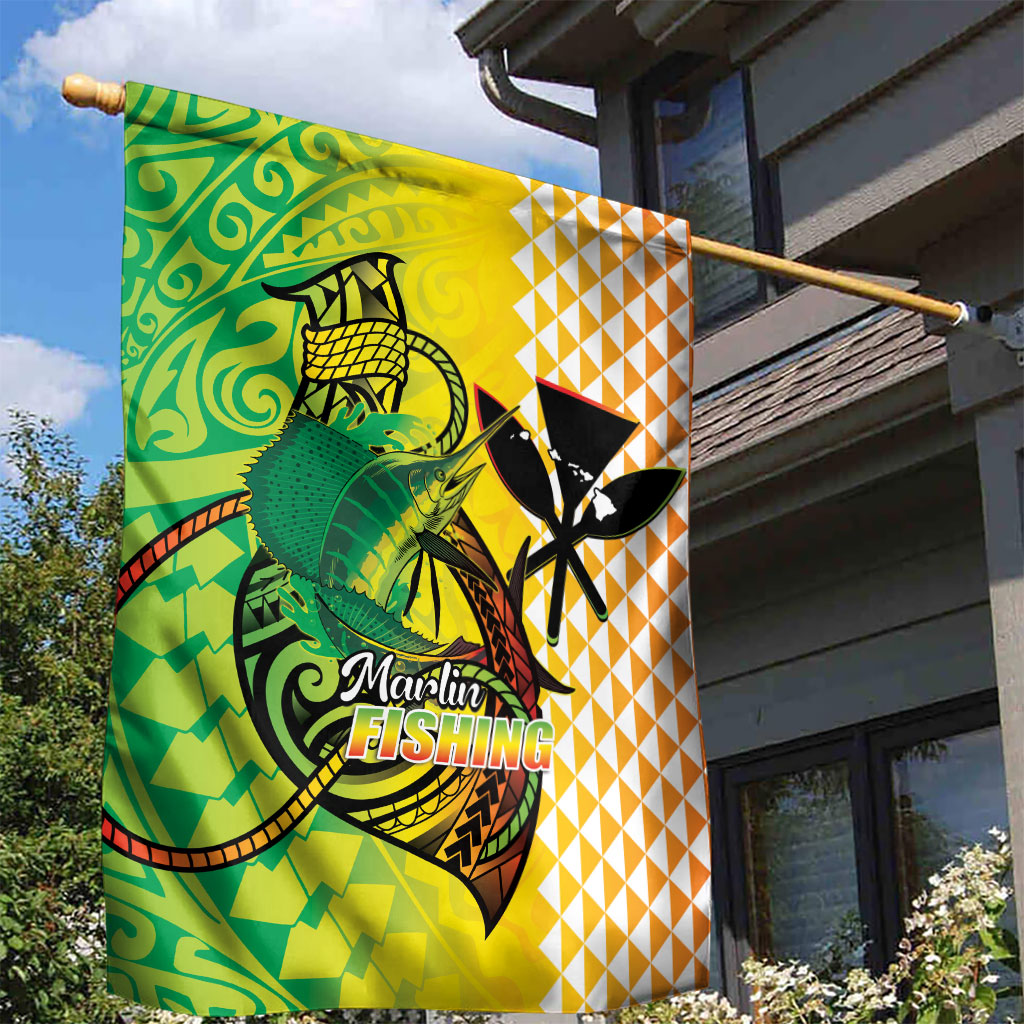 Hawaii Blue Marlin Fishing Garden Flag Hawaiian Kanaka Kakau Reggae