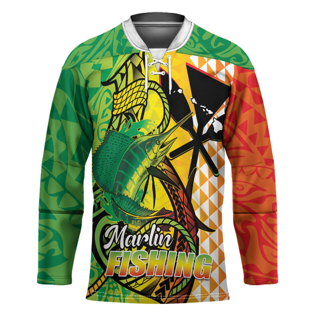 Hawaii Blue Marlin Fishing Hockey Jersey Hawaiian Kanaka Kakau Reggae