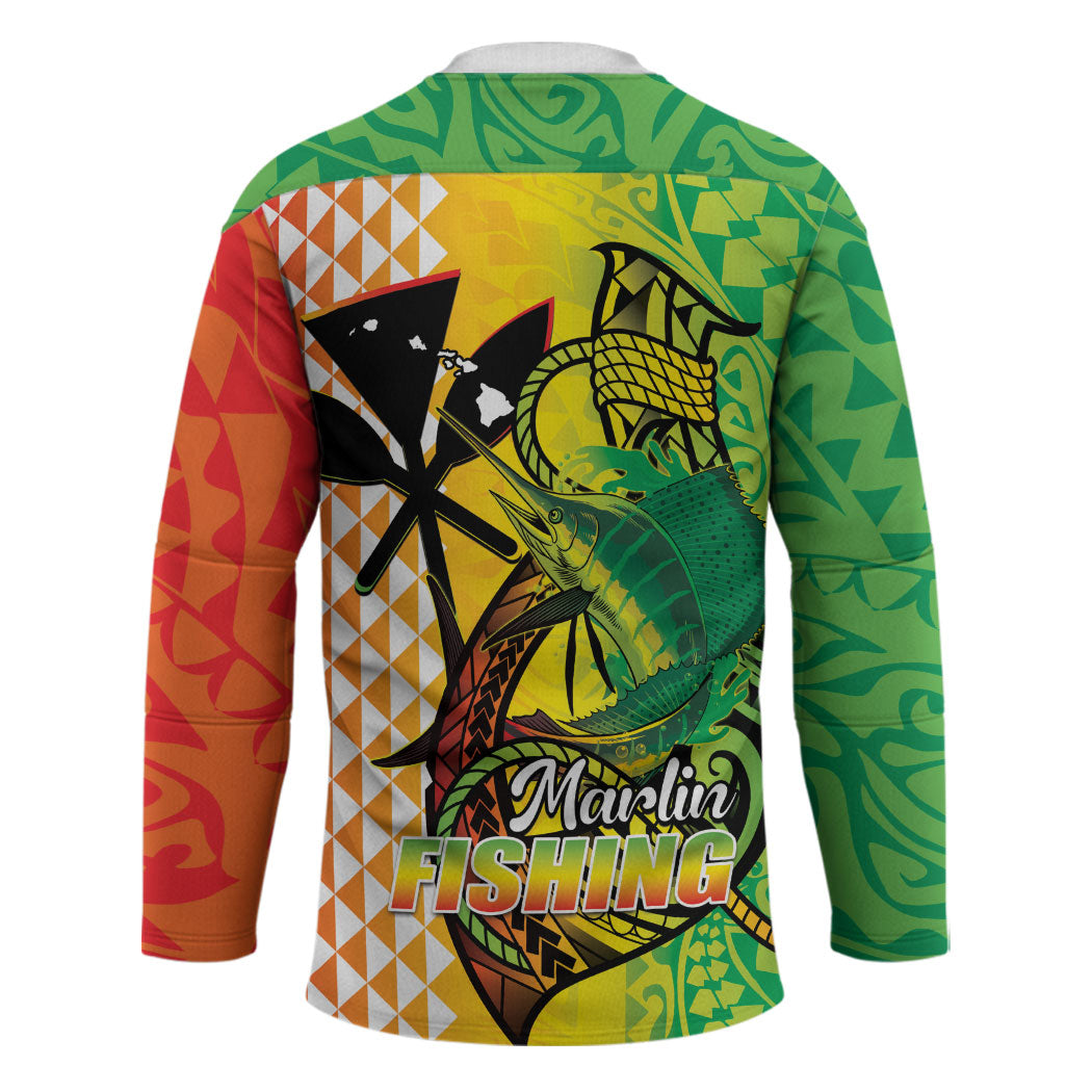 Hawaii Blue Marlin Fishing Hockey Jersey Hawaiian Kanaka Kakau Reggae