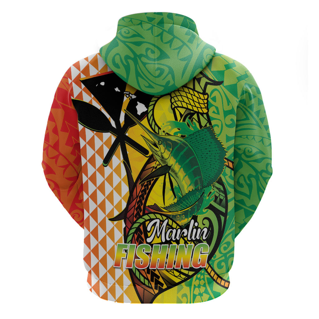 Hawaii Blue Marlin Fishing Hoodie Hawaiian Kanaka Kakau Reggae