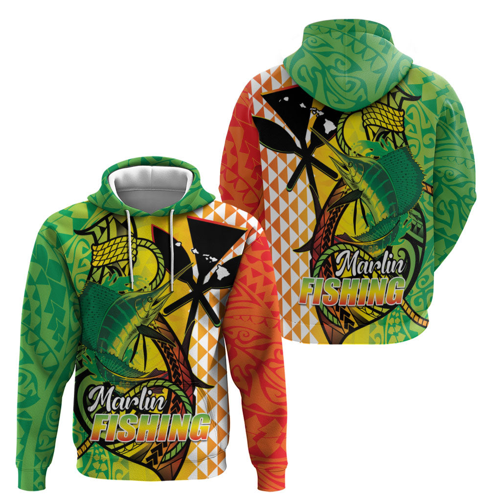 Hawaii Blue Marlin Fishing Hoodie Hawaiian Kanaka Kakau Reggae