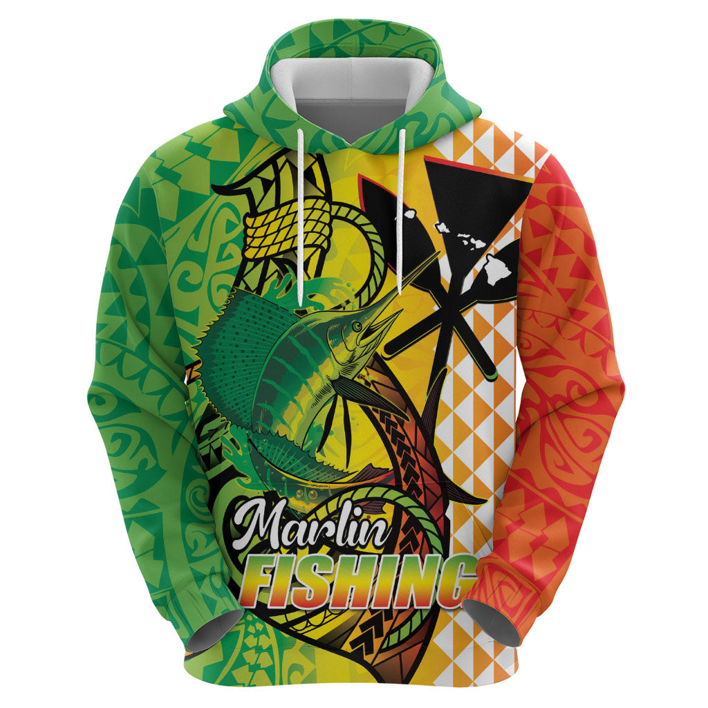 Hawaii Blue Marlin Fishing Hoodie Hawaiian Kanaka Kakau Reggae