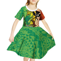 Hawaii Blue Marlin Fishing Kid Short Sleeve Dress Hawaiian Kanaka Kakau Reggae