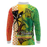 Hawaii Blue Marlin Fishing Long Sleeve Polo Shirt Hawaiian Kanaka Kakau Reggae