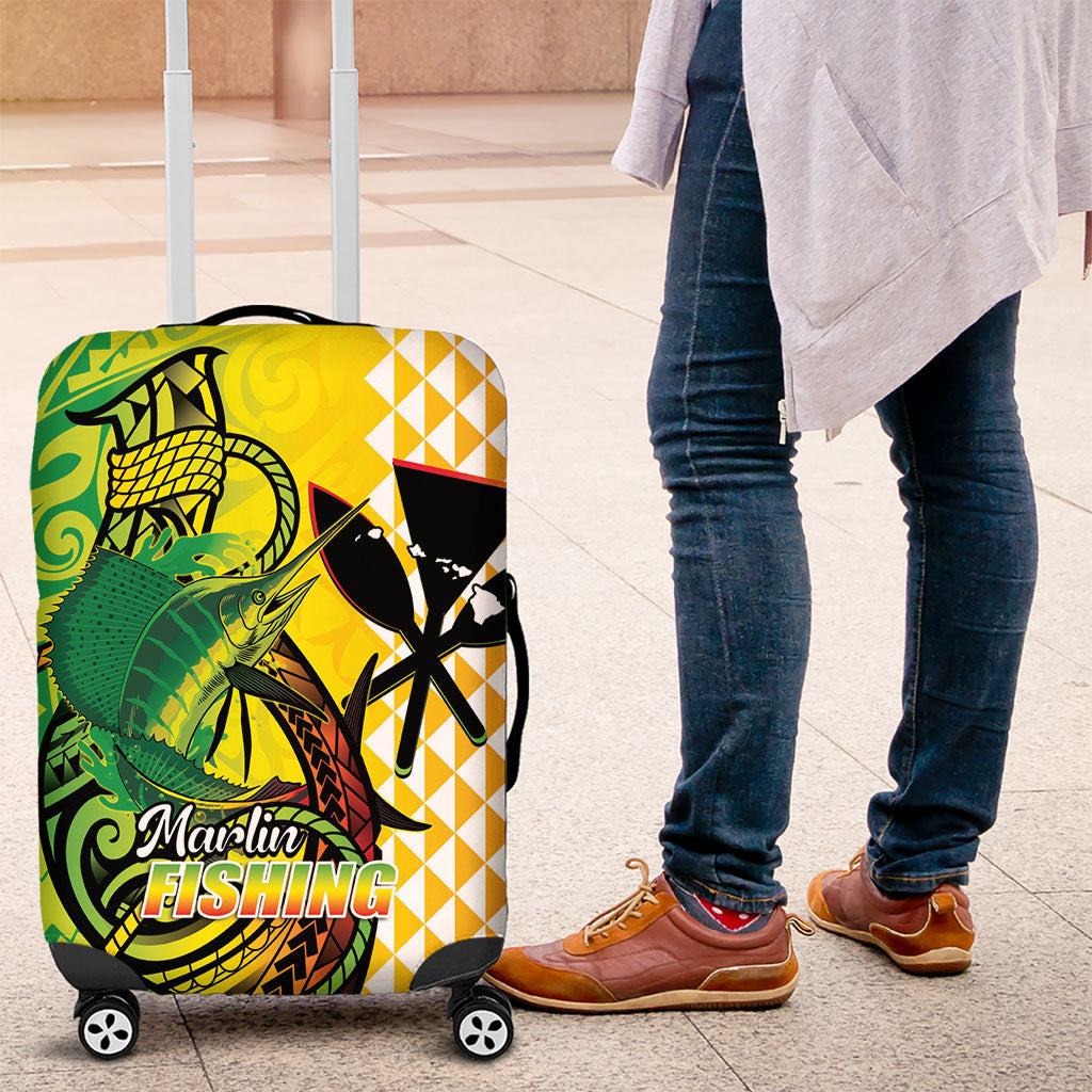 Hawaii Blue Marlin Fishing Luggage Cover Hawaiian Kanaka Kakau Reggae