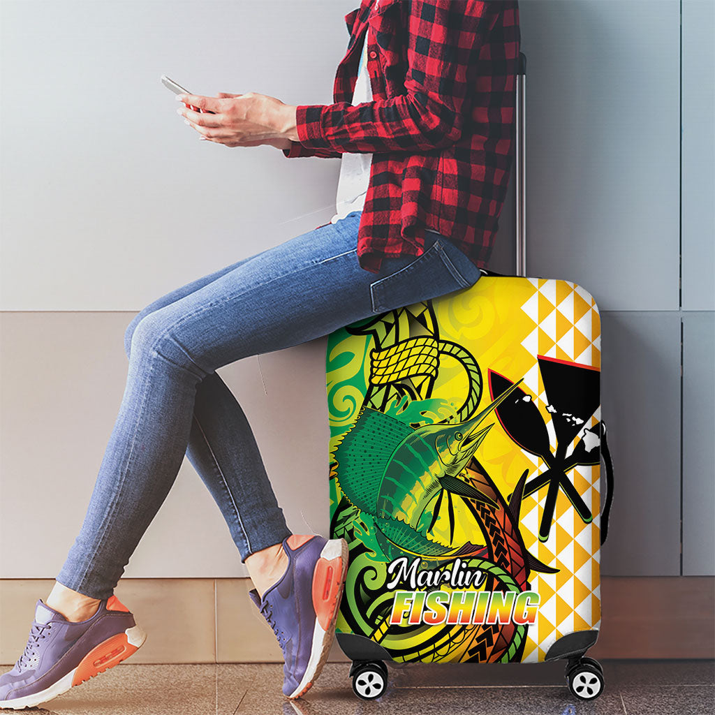 Hawaii Blue Marlin Fishing Luggage Cover Hawaiian Kanaka Kakau Reggae