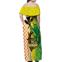Hawaii Blue Marlin Fishing Off Shoulder Maxi Dress Hawaiian Kanaka Kakau Reggae